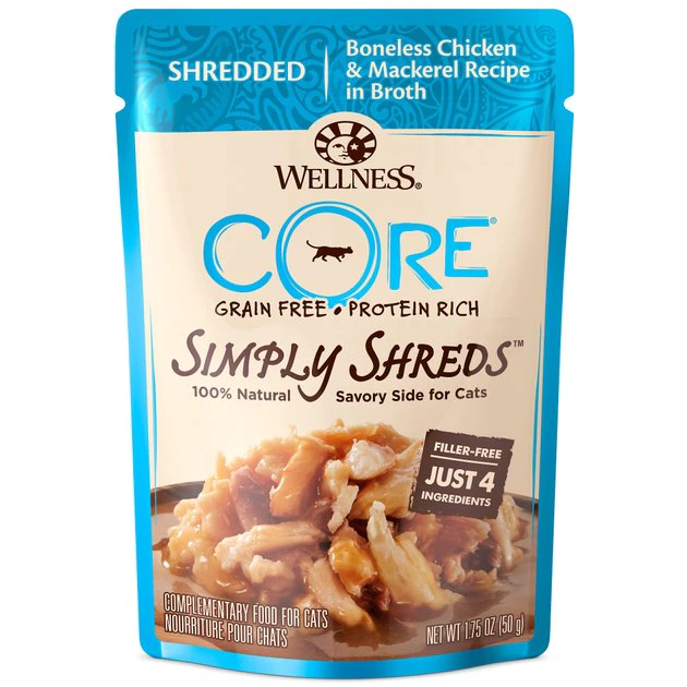 Wellness CORE Simply Shreds Grain-Free Boneless Chicken & Mackerel Wet Cat Food Topper 3 Wellness CORE Simply Shreds Grain-Free Boneless Chicken & Mackerel Wet Cat Food Topper