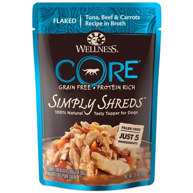 Wellness CORE Simply Shreds Tuna, Beef & Carrots Wet Dog Food Topper 3 Wellness CORE Simply Shreds Tuna, Beef & Carrots Wet Dog Food Topper