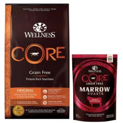 Wellness CORE Grain-Free Original Deboned Turkey, Turkey Meal & Chicken Meal Recipe Dry Food + Marrow Roasts Hearty Beef Recipe Dog Treats
