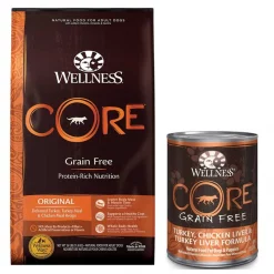 Wellness CORE Grain-Free Original Deboned Turkey, Turkey Meal & Chicken Meal Recipe Dry Food + Turkey, Chicken Liver & Turkey Liver Formula Canned Dog Food