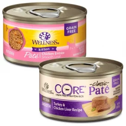 Wellness Complete Health Kitten Formula Grain-Free Canned Food + CORE Natural Grain-Free Turkey & Chicken Liver Pate Canned Kitten Food