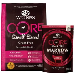 Wellness CORE Grain-Free Small Breed Turkey & Chicken Recipe Dry Dog Food, 12-lb bag + Wellness CORE Grain-Free Marrow Roasts Hearty Beef Recipe Dog Treats, 8-oz bag