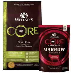 Wellness CORE Grain-Free Reduced Fat Formula Dry Dog Food, 26-lb bag + Wellness CORE Grain-Free Marrow Roasts Hearty Beef Recipe Dog Treats, 8-oz bag