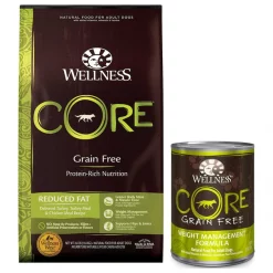 Wellness CORE Grain-Free Reduced Fat Formula Dry Dog Food, 26-lb bag + Wellness CORE Grain-Free Weight Management Formula Canned Dog Food, 12.5-oz, case of 12