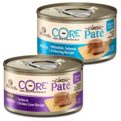 Wellness CORE Natural Grain-Free Turkey & Chicken Liver Pate Canned Kitten Food, 3-oz, case of 12 + Wellness CORE Grain-Free Salmon, Whitefish & Herring Pate Canned Kitten & Cat Food,, 3-oz, case of 12