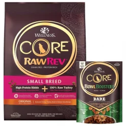 Wellness CORE RawRev Grain-Free Small Breed Original Recipe with Freeze Dried Turkey Dry Dog Food, 10-lb bag + Wellness CORE Bowl Boosters Bare Turkey Freeze-Dried Dog Food Mixer or Topper, 4-oz bag