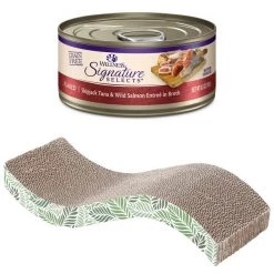 Wellness||Frisco Wellness CORE Signature Selects Flaked Skipjack Tuna & Wild Salmon Entree in Broth Grain-Free Canned Cat Food, 5.3-oz, case of 12 + Frisco Wave Cat Scratcher Toy with Catnip, Tropical Palms
