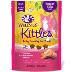 Wellness Kittles Grain-Free Salmon & Cranberries Recipe Crunchy Cat Treats, 6-oz bag + Wellness CORE Natural Grain-Free Turkey & Chicken Liver Pate Canned Kitten Food, 3-oz, case of 12 -Wellness CORE || Caitec Sales 2022 298726 PT4. SY630 V1621986758