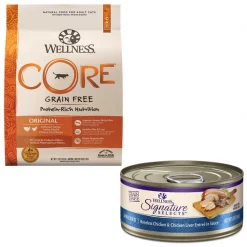 Wellness CORE Grain-Free Original Formula Dry Food + Signature Selects Shredded Boneless Chicken & Chicken Liver Entree in Sauce Grain-Free Canned Cat Food